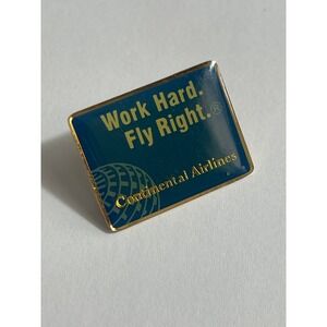 Continental Airlines Work Hard Fly Right Enamel Lapel Pin Gold Tone 00794